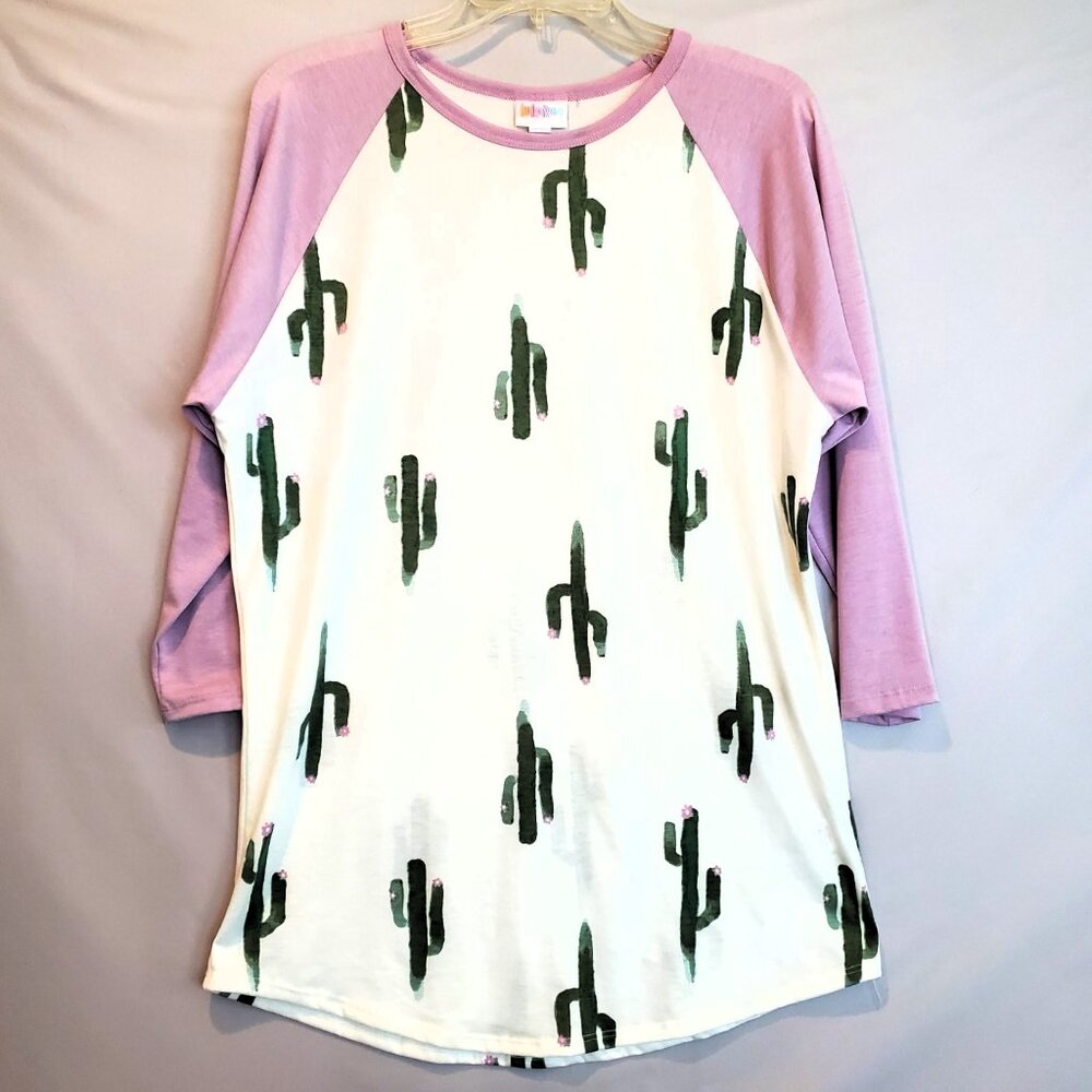 Lularoe Randy Women's Top LG Raglan Sleeve Saguaro Cactus Southwestern Desert